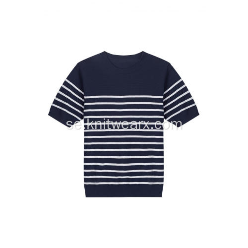 Mäns Strikkad Stripe Polo Shirt